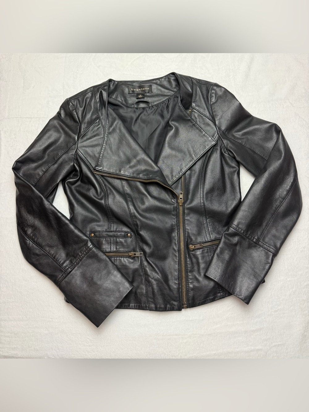 Bagatelle Black Genuine Leather Moto Jacket XS Asymmetrical Zip Biker
